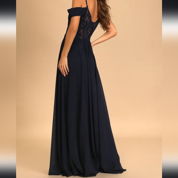 Spread the Romance Navy Blue Lace Off-the-Shoulder Maxi Dress - Picture 7 of 9
